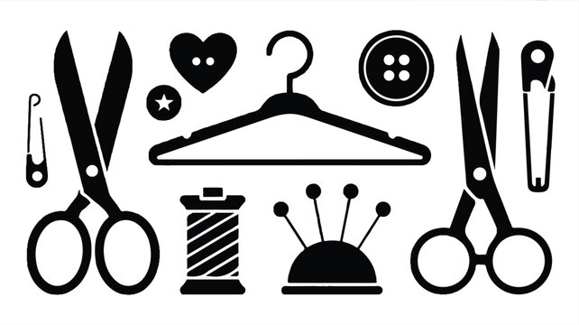 A collection of sewing tools and accessories arranged neatly on a clean surface