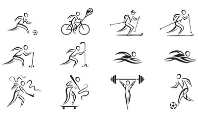 Fototapeta premium Dynamic Human Movement, Sport, Dance & Activity Stick Figure Symbol Set