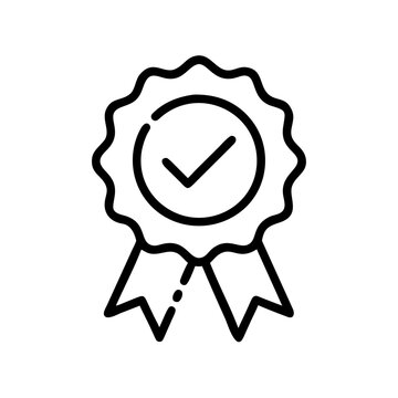 Premium award ribbon with check mark and success symbol icon