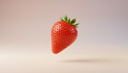 Single fresh strawberry isolated on soft pastel background. Perfect for food design, healthy eating, and minimal fruit concept