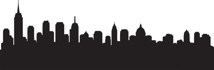 Fototapeta premium Black silhouette of a famous city skyline with prominent landmarks and diverse building shapes.