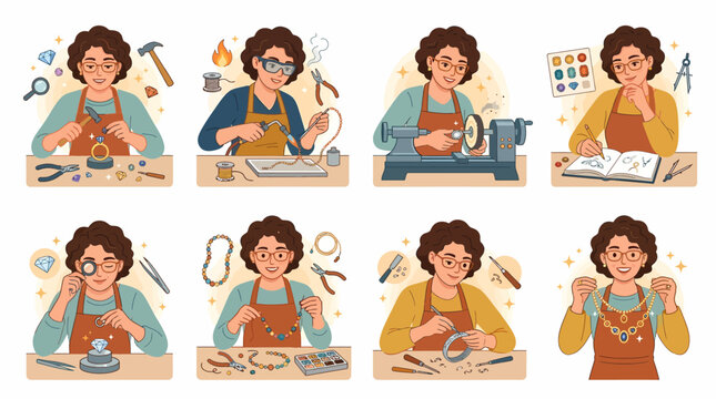 Jeweler Crafting Handmade Jewelry, Diverse Techniques