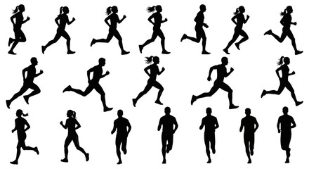 Fototapeta premium Collection of running people silhouettes.