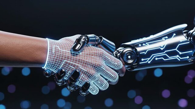 Human and robot hand handshake