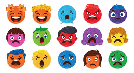 Fototapeta premium Colorful cartoon faces with different emotions.