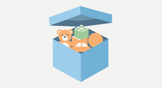 Blue Box with Toys Inside Opened.