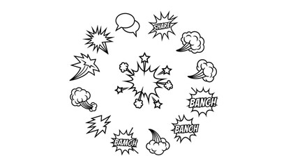 A comic book style illustration of explosion and impact effects © Lupna