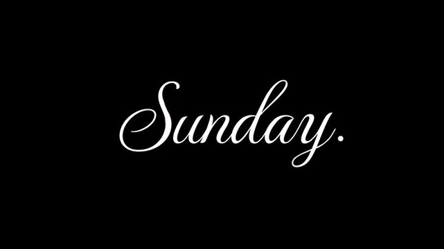 Sunday Text  lettering Handwriting animation. Alpha channel, transparent background animated 2d. 4K resolution