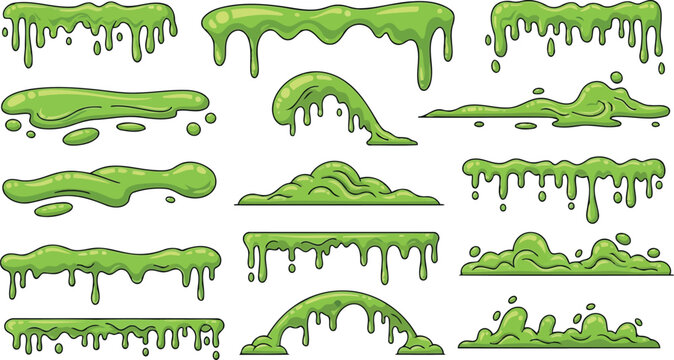 Comic style spooky acid spills and mutant goo vector elements