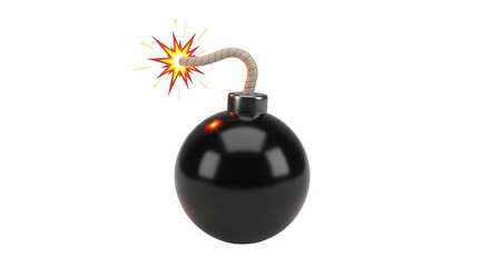 Fototapeta premium A classic round black cartoon bomb with a lit fuse burning brightly and ready to explode soon