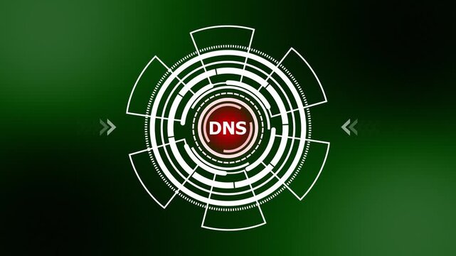 DNS Server Network Protocol HUD Interface Animation with Futuristic Rotating UI Elements for Cyber Security and Web Connection Data Visualization