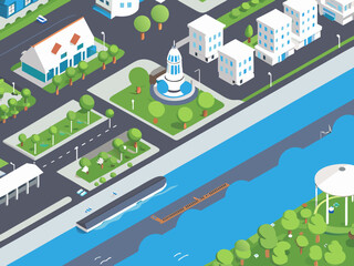 Fototapeta premium Isometric illustration of a city with a capitol building and transportation