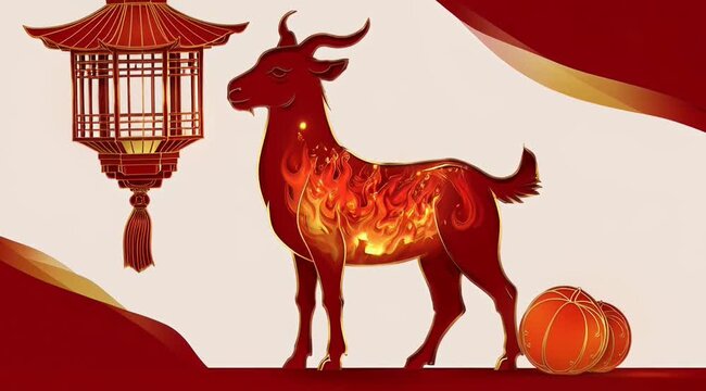Red goat lantern chinese new year zodiac prosperity illustration generative AI