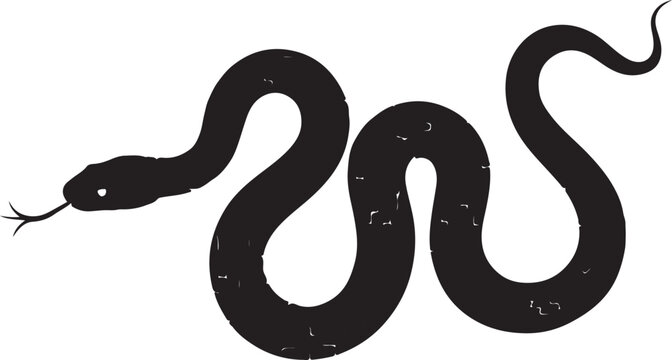 Vector elongated snake silhouette illustration. Black serpent isolated tattoo design.