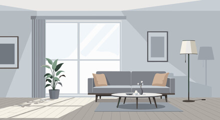 Fototapeta premium Modern living room interior with comfortable sofa and coffee table.