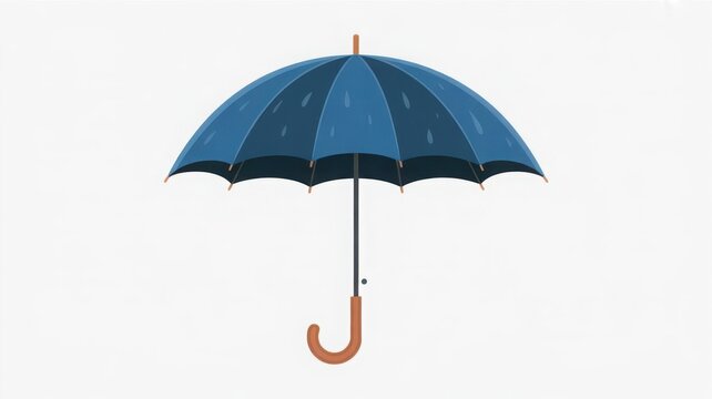 A blue umbrella with raindrops on a white background