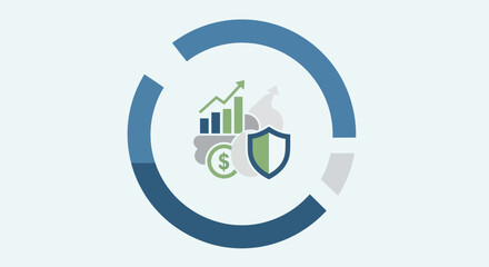Obraz premium Circular Icon with Shield and Chart Symbols.