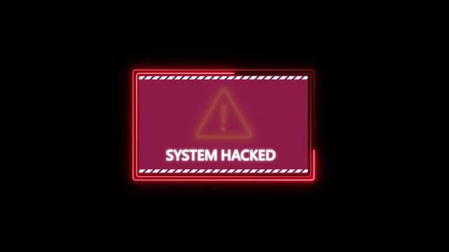 Computer Code Programming Hacking Digital Glitch Overlay Effect Background. warning message hacked alert. Error signal Virus code software hack. 4K animation on transparent background.