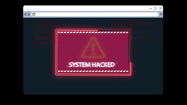 Computer Code Programming Hacking Digital Glitch Overlay Effect Background. warning message hacked alert. Error signal Virus code software hack. 4K animation on transparent background.