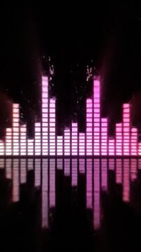 Digital sound equalizer bars with colorful reflections on a dark background