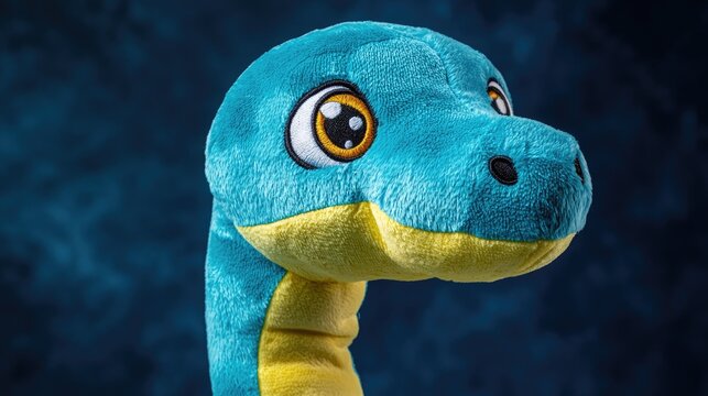 A cute plush toy resembling a mythical serpent with vibrant colors and large expressive eyes.