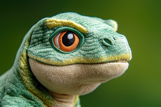 A colorful and detailed plush reptile toy character featuring intricate textures and vibrant colors.