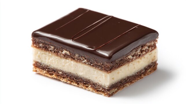 Exquisite Opera Cake Slice with Dark Chocolate Glaze and Creamy Layers