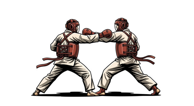 Two martial artists sparring with gloves.