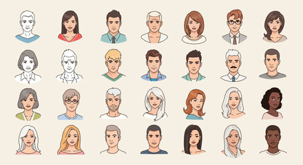 Fototapeta premium Diverse group of cartoon human faces.