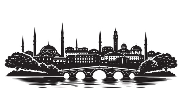Sarajevo Skyline Silhouette, Silhouette Vector, Isolated on White Background