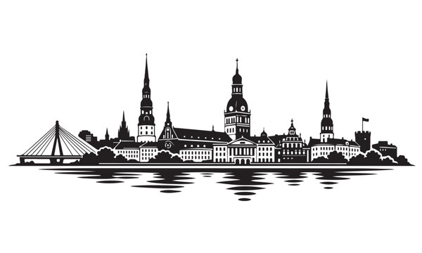 Riga Skyline Silhouette, Silhouette Vector, Isolated on White Background