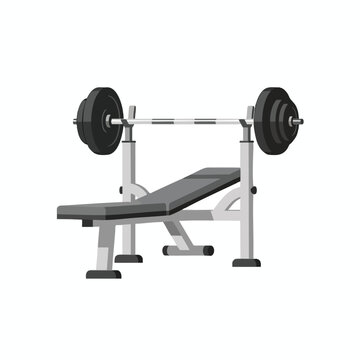 Flat illustration of a weight bench and barbell with weights