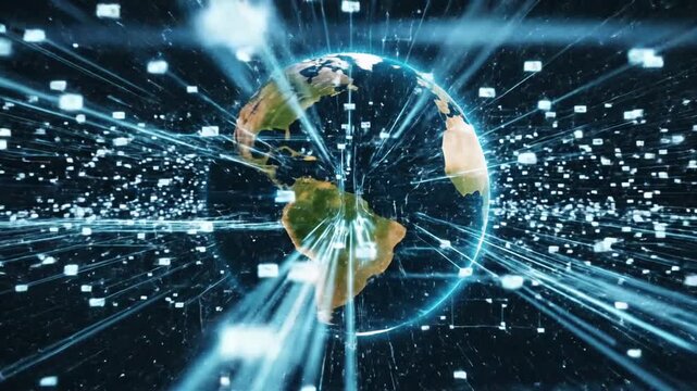 Professional business concept of global outsourcing and human resource management using advanced internet technology and digital networking for corporate recruitment and talent acquisition.