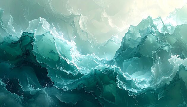An abstract, ethereal rendering of stylized water or clouds in shades of teal and white, suggestive of movement