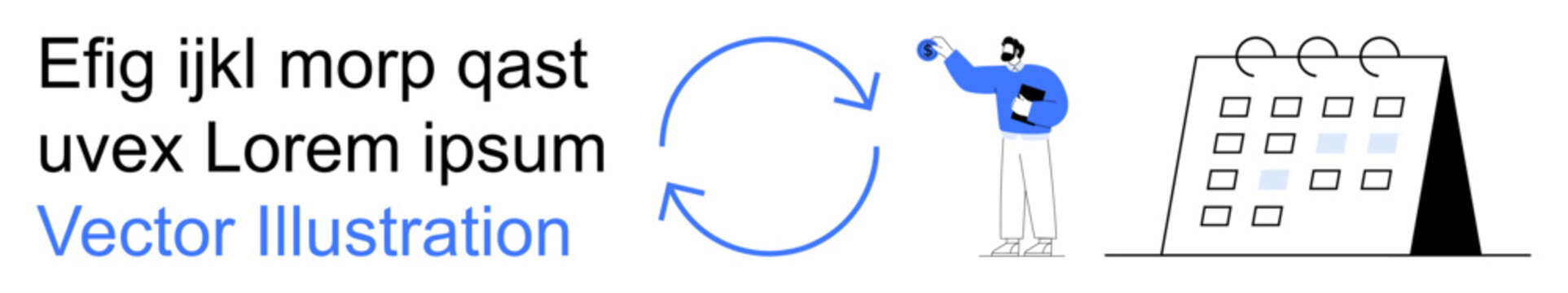 Task planning, recurring schedules, productivity, workflow, deadlines, organization. Circular arrows, calendar person with clipboard. Task planning and recurring schedules concept