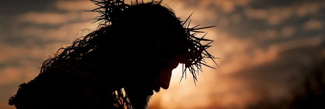 Silhouette of Jesus Wearing Crown of Thorns, Symbolizing Sacrifice and Redemption
