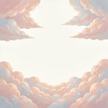 Soft Pastel Clouds Illustration on Sky Background with Stars and Light Gradient Effects