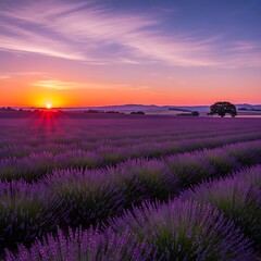 Obraz premium Lavender Field Sunset - A Majestic Display of Natures Beauty.