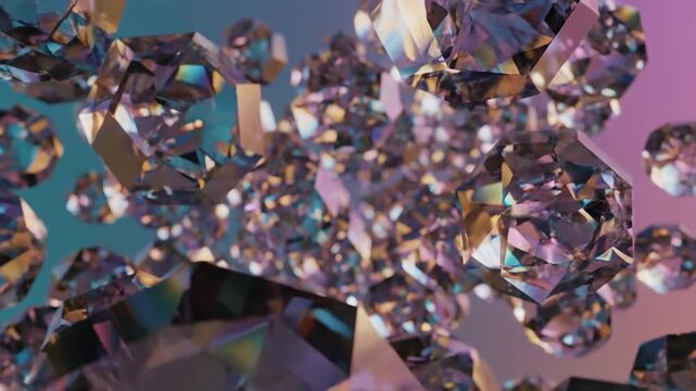 Abstract background of many sparkling faceted gemstones floating