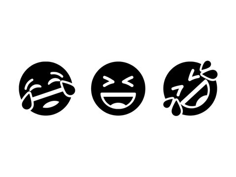 Set of Black Minimalist Laughing Emoji Icons with Tears of Joy and Squinting Eyes Expressing Humor and Happiness Isolated on transparent Background