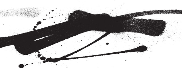 Fototapeta premium Abstract black spray paint drips and splatters on white background, grunge urban art texture, street art