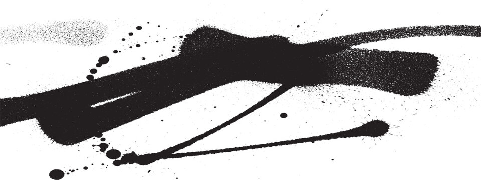 Abstract black spray paint drips and splatters on white background, grunge urban art texture, street art
