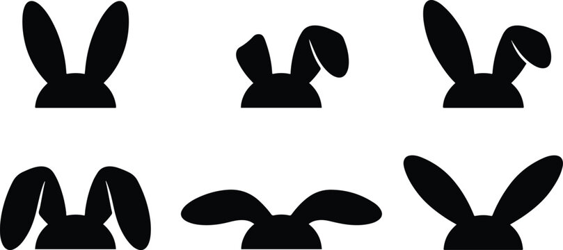 Premium Set of 6 Cute Black and White Rabbit Ears Silhouettes Vector Illustration 2026 