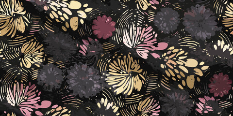 Naklejka premium Abstract floral pattern featuring bold colors and textured brushstrokes