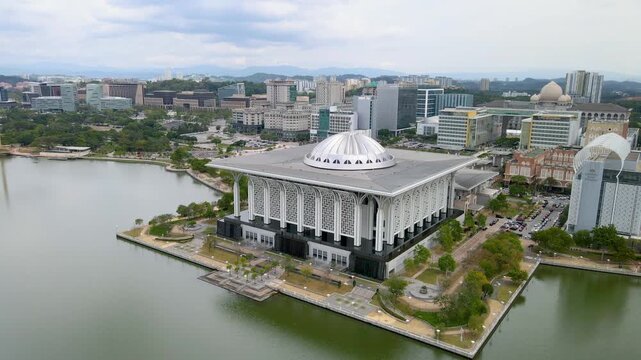 Aerial view of Tuanku Sultan Mizan Zainal Abidin Mosque, Putrajaya, Malaysia. Also known as Masjid Besi.