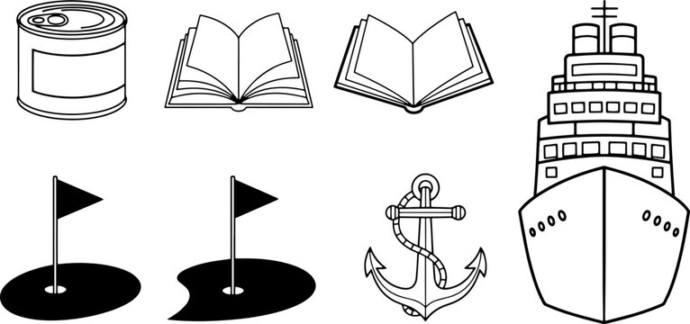 Collection of Nautical Symbols and Objects.