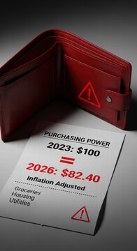 Wallet with inflation adjusted purchasing power showing a significant decrease over time