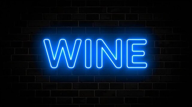 Neon wine sign on brick.