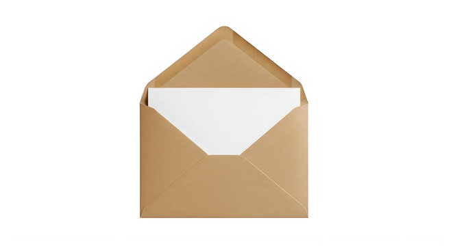 Brown envelope opened on transparent background with visible interior