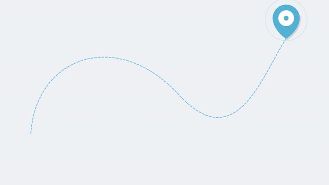 Dotted navigation path leading to location pin on map background. Route direction showing journey progress and destination point. GPS tracking and travel concept.